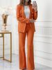 Women's Clothing Solid Color Button Blazer High Waisted Slimming Trouser Formal Suit Set_ecoleips.com