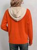 Orange Contrast Hood Pit Rib Knit Cardigan, Loose Lightweight Breathable Soft Skin-touch Zip Long Sleeve Jacket_ecoleips.com
