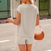Women's Clothing Henley 2-Piece Shorts Set Casual Short Sleeve Top & Shorts Outfit | Ribbon Tie Detail Polyester Spandex Comfy Lounge Wear_ecoleips.com
