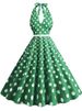 Women Vintage Halter Party Dress Summer Polka Dot Cocktail Prom Elegant Midi Dress_ecoleips.com
