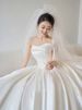 Women's Clothing Strapless Satin Light Main Wedding Dress New Bride High End Texture Retro Dress Petite Outing Dress_ecoleips.com