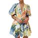 Women's Clothing Cotton And Linen Puff Sleeve Print Dress Summer V Neck Beach Series Midi Dress_ecoleips.com