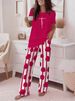 Women's Spring/Summer Comfortable Round Neck Casual Two Piece Set Striped Print Wide Leg Pants Short Sleeve_ecoleips.com