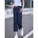 Women's Summer Thin Straight Leg Jeans Loose Fit Elastic Waist Cropped Wide Leg Pants Plus Size Pear Shaped Figures_ecoleips.com