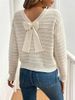 Women's Clothing Butterfly Knot Back Detail Casual Long Sleeve Sweater - Soft Beige, Relaxed Fit, Breathable Polyester Blend, Versatile Streetwear_ecoleips.com