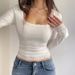 Women's Clothing Spring and autumn hot girl style sexy U neck lace bow stitching slim fit long sleeve Y2K bottoming shirt T shirt_ecoleips.com