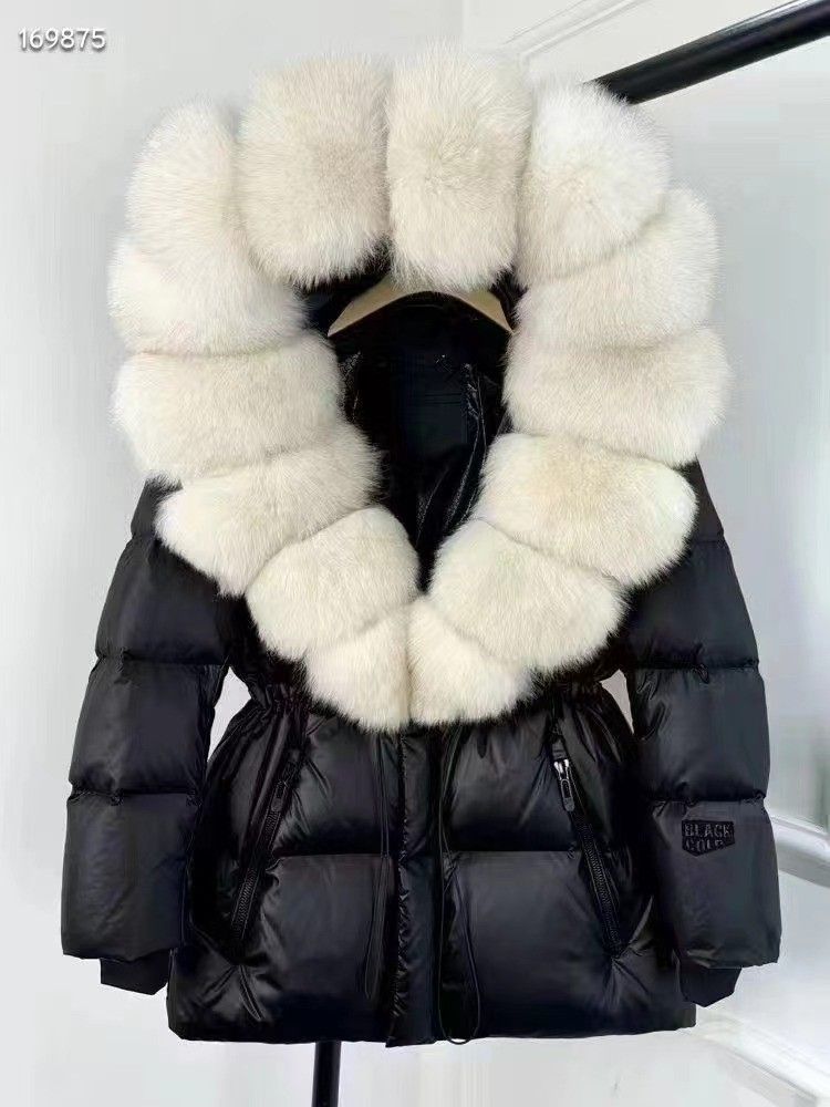 European Station Winter New High End Fur Fox Large Fur Collar Hooded Down Jacket Women's Medium And Long Thick Coat_ecoleips.com