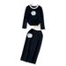 Women's Clothing autumn and winter round neck loose long sleeved sweater high waist mid length skirt knitted two piece suit_ecoleips.com