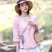 2026 Spring/Summer Cotton And Linen Women's Artistic Retro Seven-Calf-Sleeve Oblique-Collar Belted Embroidered V-Neck To_ecoleips.com
