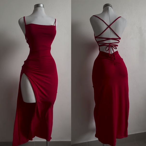 2024 European And American Sexy Women's Slim-fit Sleeveless Strapless Back-tie Open-back Slit Long Dress_ecoleips.com