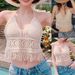 Women Crochet Halter Top Summer Beach Knit Crop Tank Fringe Boho Lace Up Backless Cami Blouse Festival Vacation Wear_ecoleips.com
