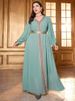 Ethnic Embroidered V-Neck Lantern Sleeve Maxi Dress – Floral Lace Trim, Plus Size 1XL-4XL, Pearl Chiffon Fabric(Mint Blue)_ecoleips.com