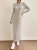 Women's Long Sleeve Knit Dress - Casual High Waist Maxi Dress With Round Neck, Solid Color, Loose Fit For Fall & Winter_ecoleips.com