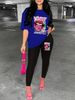 Women's Casual Loose And Fashionable Lip Print Letter Pattern Print Loose T-shirt+cropped Pants Two-piece Home Sportswear Daily Wear-249_ecoleips.com