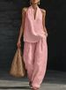 Summer Halter Neck Two-Piece Set V-Neck Sleeveless Top And Flowy Wide-Leg Pants Women's Clothing Set in 8 Colors S-5XL_ecoleips.com