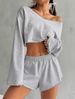 2026 New European And American Women's Clothing Loose V-neck Long-sleeved High-waisted Shorts Casual Two-piece Set_ecoleips.com