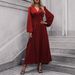 Women's Lantern Sleeve High Slit Dress Autumn Winter High Slit Dress Lantern Sleeve_ecoleips.com