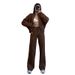 Beige 2 Piece Tracksuit Women, Casual Zip Up Cropped Jacket & High Waist Wide Leg Sweatpants Set, Soft Fleece Loungewear Outfit For Daily Wear Streetw_ecoleips.com