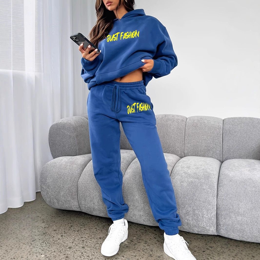 Women's Clothing Autumn And Winter New Letter Printing Hooded Sweatshirt Fashion Temperament Sweatpants Suit_ecoleips.com