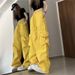 American Style Trendy Retro Quick-Dry Cargo Casual Pants For Women Summer High Waist Straight Loose Floor-Length_ecoleips.com