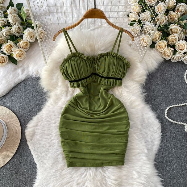 Women's Flirty Ruffled Tube Top Bodycon Mini Dress With Spaghetti Straps For Summer_ecoleips.com
