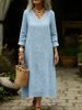 Spring/Summer New Arrival Women's Loose Casual Retro V Neck Long Sleeve Dress Embroidered Floral European American Style_ecoleips.com