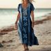 Creative Floral Women's Summer V-Neck Short Sleeve Dress Midi Skirt_ecoleips.com