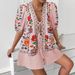Women's Clothing Summer New Style Printed Cardigan Lace Up Short Sleeved Top Shorts Suit_ecoleips.com