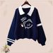 Teen Girls' Polo Neck Sweatshirt Set – Long Sleeve Cotton Top + Jogger Pants (XS-XL) | Cute Cartoon Print & Streetwear Style_ecoleips.com