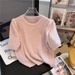 Women's Vintage round Neck Short Sleeve Knit Top Beaded Blouse Soft Colors Beige Blue Pink Black White Yellow Green Elegant_ecoleips.com