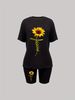 Summer Women's Casual Fashion Sunflower Cross Print Loose T-shirt Shorts Two-piece Set Set Summer Sportswear Suitable For Daily Wear-186_ecoleips.com