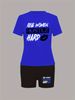 Summer Women's Casual Fashion Letter Lips Print Loose T-shirt+shorts Two-piece Sportswear Suitable For Daily Wear-58_ecoleips.com