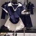 Women's Color Block Short Sleeve Top With Straight Shoulder Cloud Patterned Puffy Culottes Skirt Set For Summer_ecoleips.com