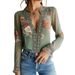 Women's Elegant V Neck Long Sleeve Printed Shirt Solid Color Spring Autumn High Quality Luxury Top For Everyday Wear And Commute_ecoleips.com