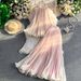 Chic Sleeveless Halter Neck Dress for Women Luxurious Vacation Style with Chiffon Pleated Maxi Skirt Summer Fashion Regular Size_ecoleips.com