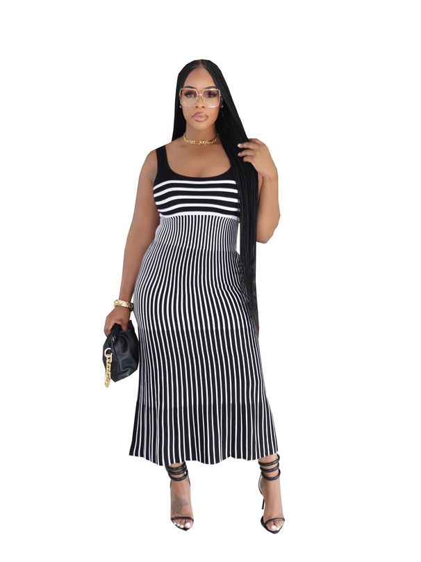 Women's Striped Halter A-Line Dress Slim Fit Summer Style for Commuting TW872 European American Cross Border Fashion_ecoleips.com