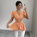 2026 Euroean And American Fashion Style V-neck Cross-waist Solid Color Short-sleeve Women's Cro_ecoleips.com