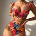 Fashionable Women's Strapless Two Piece Polyester Swimsuit European American Print Sexy Bikini New_ecoleips.com
