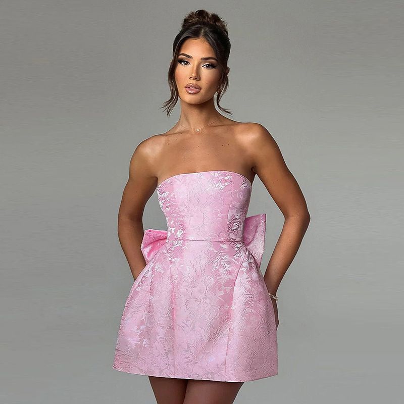 YJ24112 Women's Sexy Jacquard Tube Top Bowknot Mini Dress Fashion Style Temperament Summer New 2024_ecoleips.com