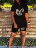 Summer Women's Casual Fashion Cartoon Dark Rabbit Pattern Printed Loose T-shirt Shorts Two-piece Set Set Summer Sportswear Suitable For Daily Wear-181_ecoleips.com