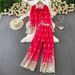Women's Fashion Suit Casual Loose Long Sleeved Single Breasted Shirt High Waisted Slimming Tie Dye Wide Leg Pants Two Piece Set_ecoleips.com