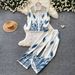 Retro Print Two Piece Set For Women Polo Collar Long Sleeve Shirt And Wide Leg Pants Elegant Commuter Suit_ecoleips.com