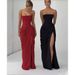 Women's Clothing Women's Sexy Strapless Dress Yellow Slit Elegant For Formal & Casual For Women Elegant Strapless Long Dress_ecoleips.com