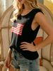 Women Lightweight Breathable Thin Vertical Rib Knit Tank Top, Crew Neck Sleeveless US Flag Patch Print Loose Fit Summer Casual Knitted Camisole_ecoleips.com