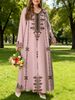 Plus-Size Women's Long-Sleeve Dress, Elegant Middle Eastern Robe Style, Ethnic Print, Loose & Comfortable, Elegant For Commute & Vacation_ecoleips.com