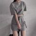 AC323 European And American 2024 Autumn New Cross-Border Women's Long-Sleeve Cropped Pocket Loose T-Shirt Short Skirt_ecoleips.com