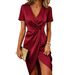 2026 European And American Cross-border Independent Site New Elegant Cross-neck Satin Short-sleeve Dress_ecoleips.com