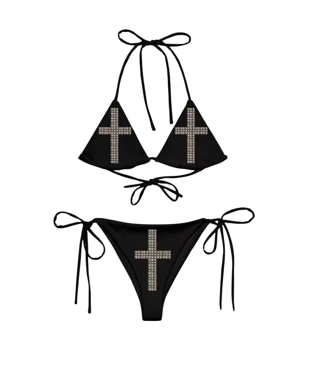 Cross Shaped Rhinestone Bikini Women's Sexy Swimsuit Two Piece With Straps Personalized Design_ecoleips.com