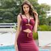 Women's Bohemian Beaded Hollow-Out Swimsuit - Wine Red One-Piece Swimwear_ecoleips.com