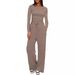 Women's Clothing Women's Solid Color Casual Set Top High Waisted Wide Leg Pants Sportswear Long Sleeved Europe & America_ecoleips.com